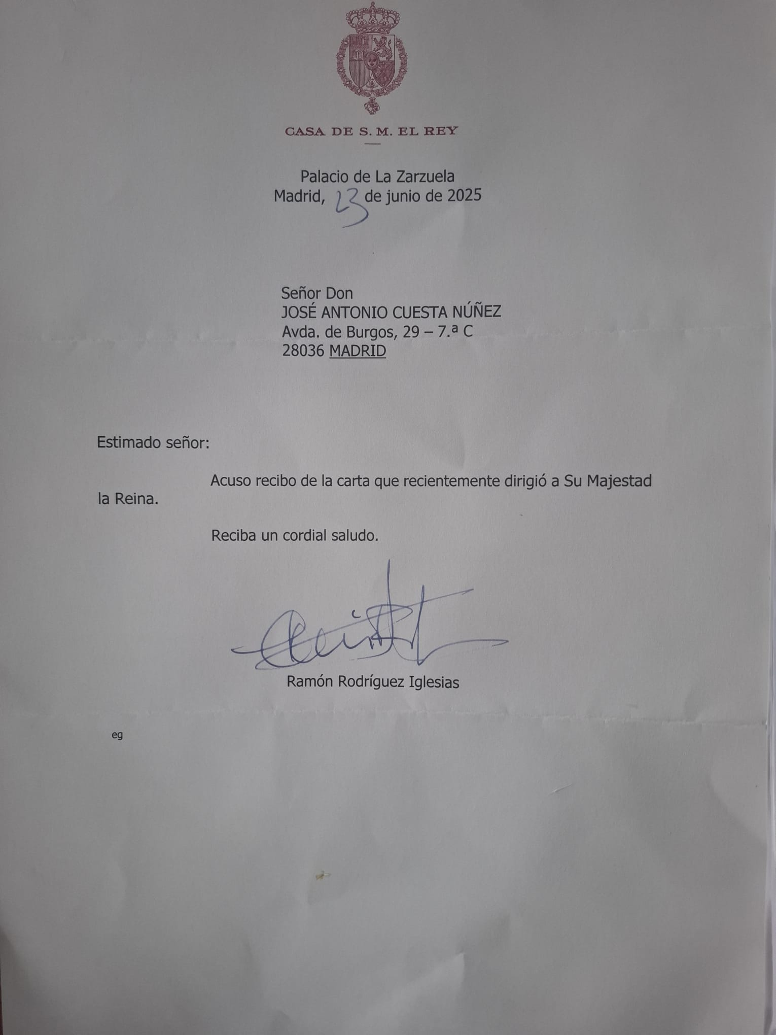 Acuse recibo carta a la reina